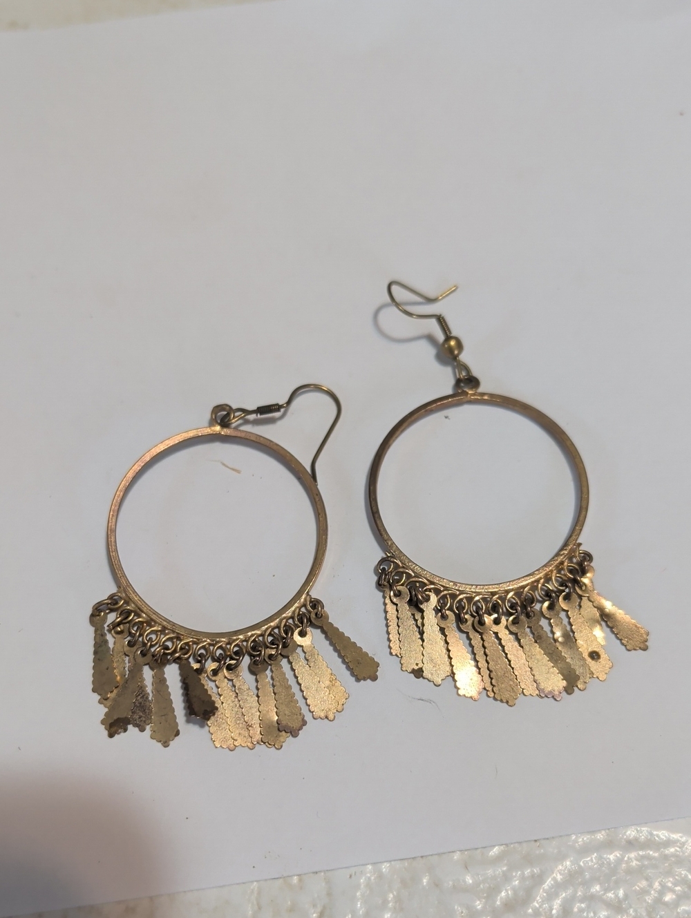 Gold-Tone Dangle Hoop Earrings with Textured Fringe